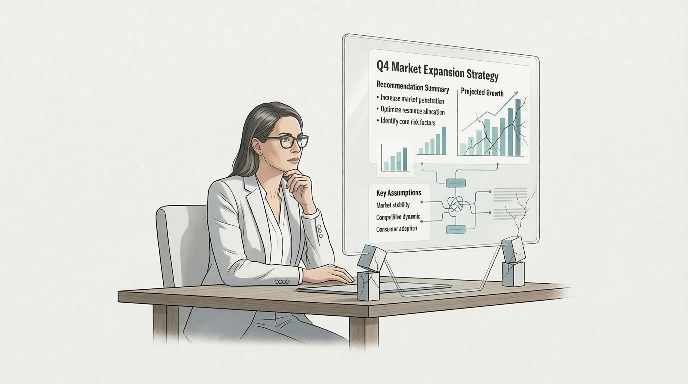 business leader evaluating AI generated strategy recommendation with hidden flaws - ai bad advice