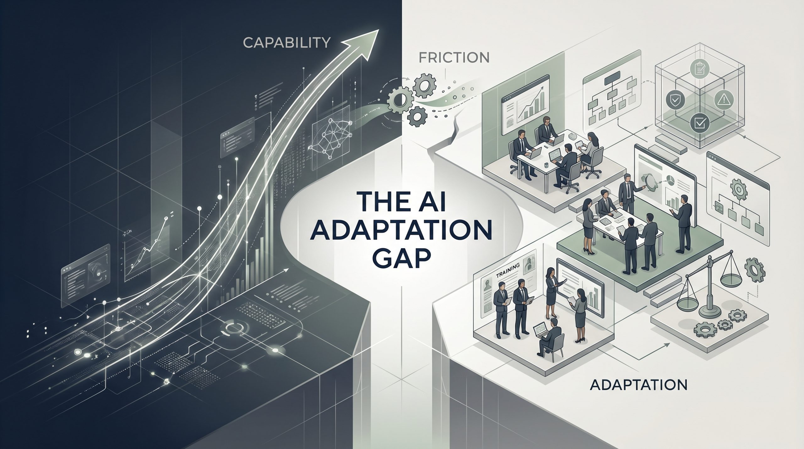 The AI adaptation gap between accelerating AI capability and slower organizational readiness
